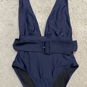 J. Crew Navy Belted One Piece Swimsuit